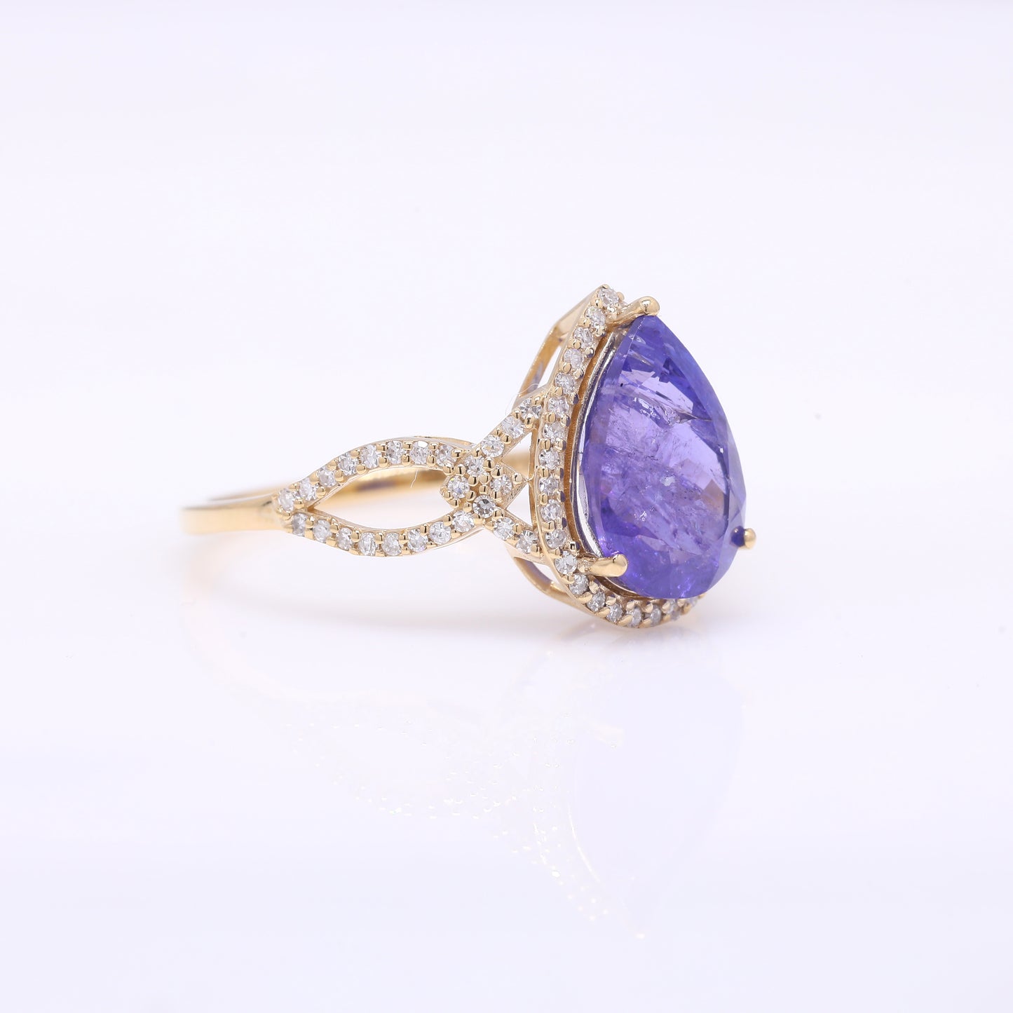 3.29 Ct Pear Mixed Cut Natural Tanzanite 14K Gold Ring