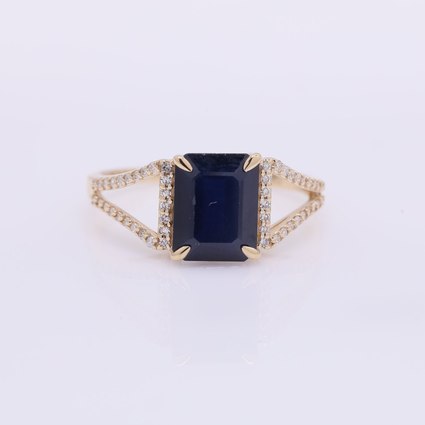 3.02 Ct Octagon Step Cut Natural Sapphire 14K Gold Ring