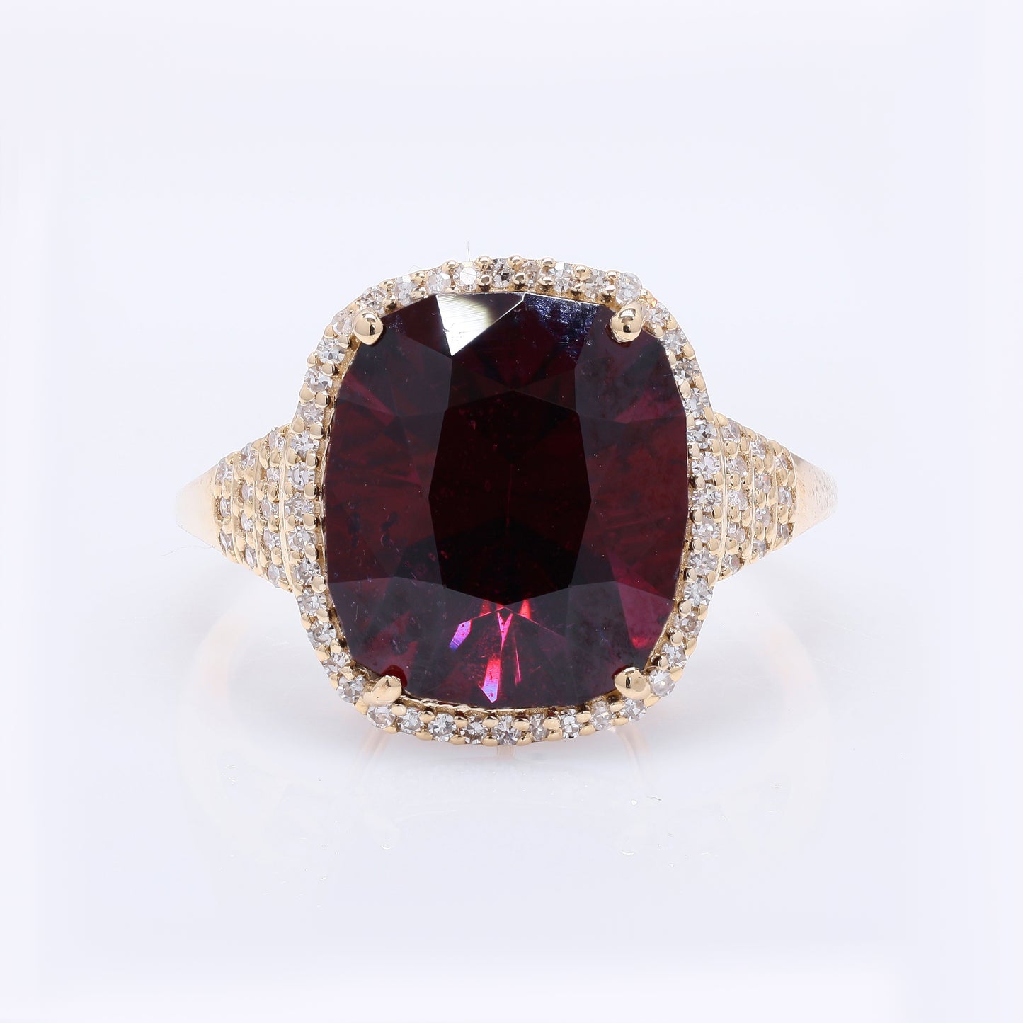 8.37 Ct Cushion Mixed Cut Natural Rhodolite 14K Gold Ring