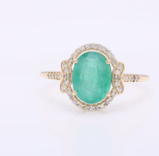 1.86 Ct Oval Mixed Cut Natural Emerald 14K Gold Ring
