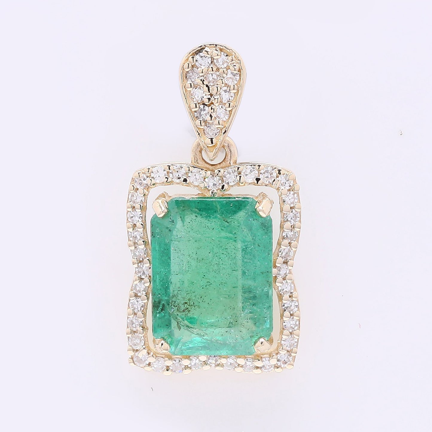 1.94 Ct Octagon Step Cut Natural Emerald 14K Gold Pendant