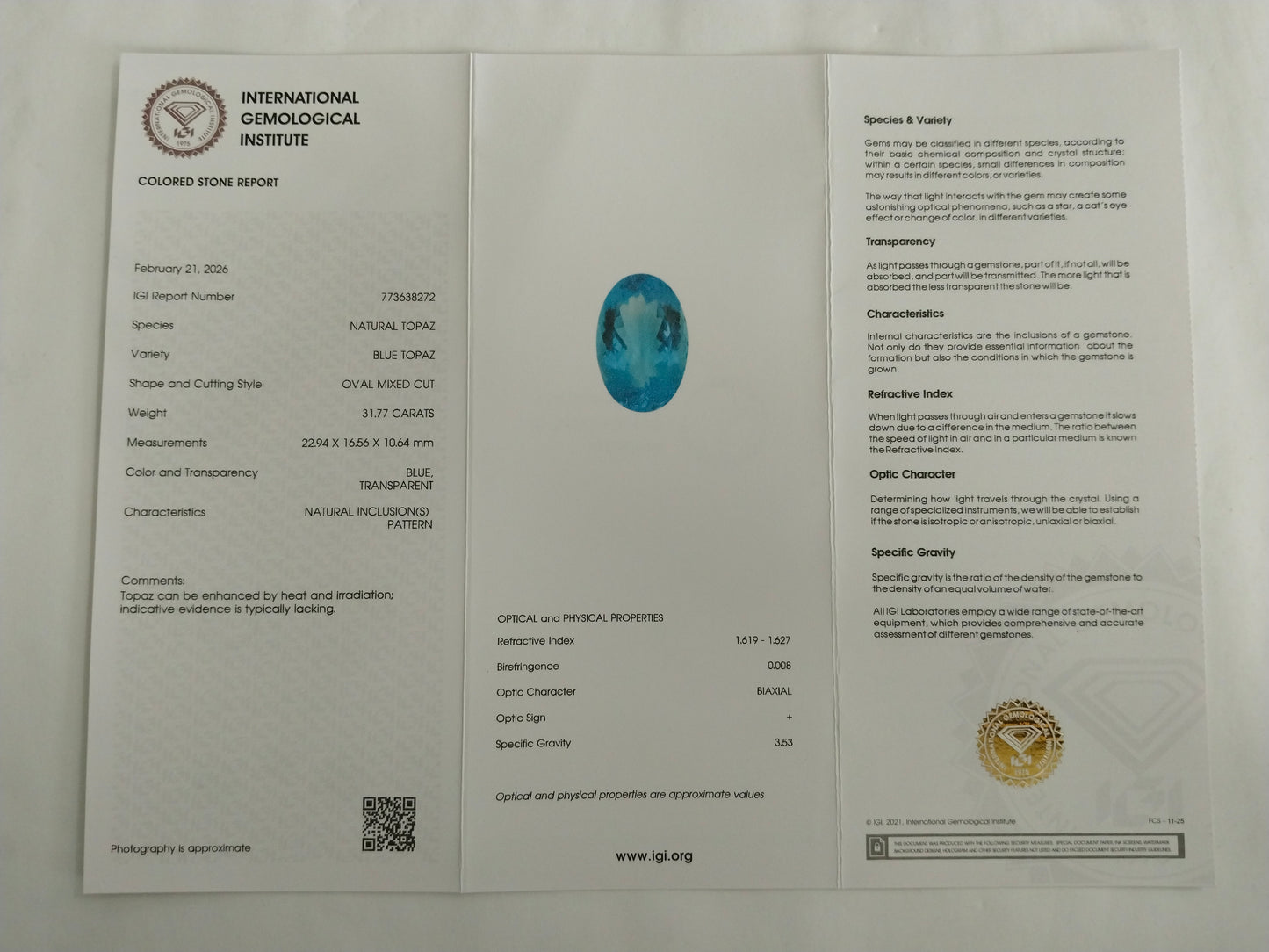 31.77 Natural Blue Topaz Oval Mixed Cut Gemstone