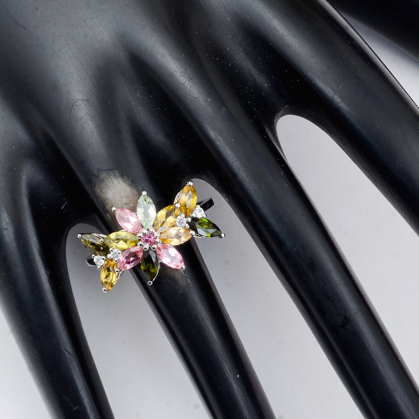 1.68 Ct Marquise Mixed Cut, Round Mixed Cut Natural Multi-Coloured Tourmaline 950 Platinum Ring