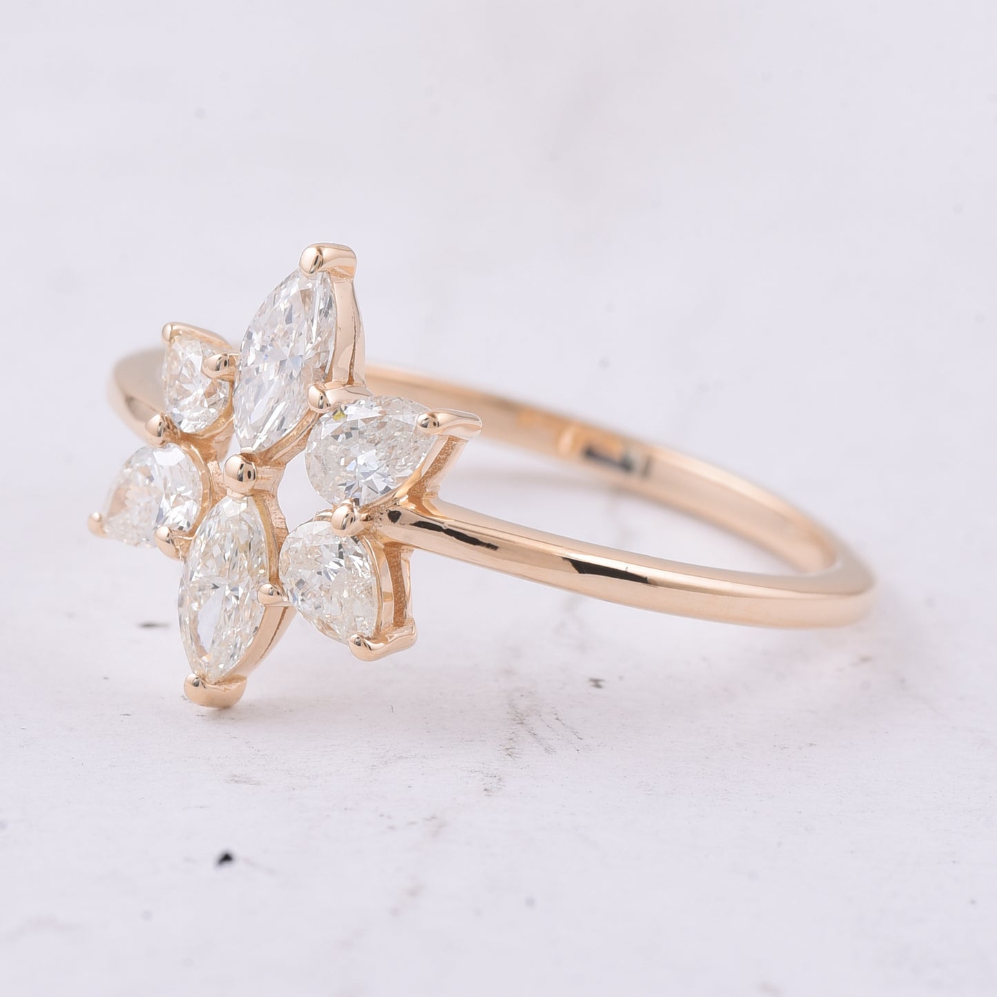 0.58 Ct Marquise, Pear Natural Diamond 14K Gold Ring