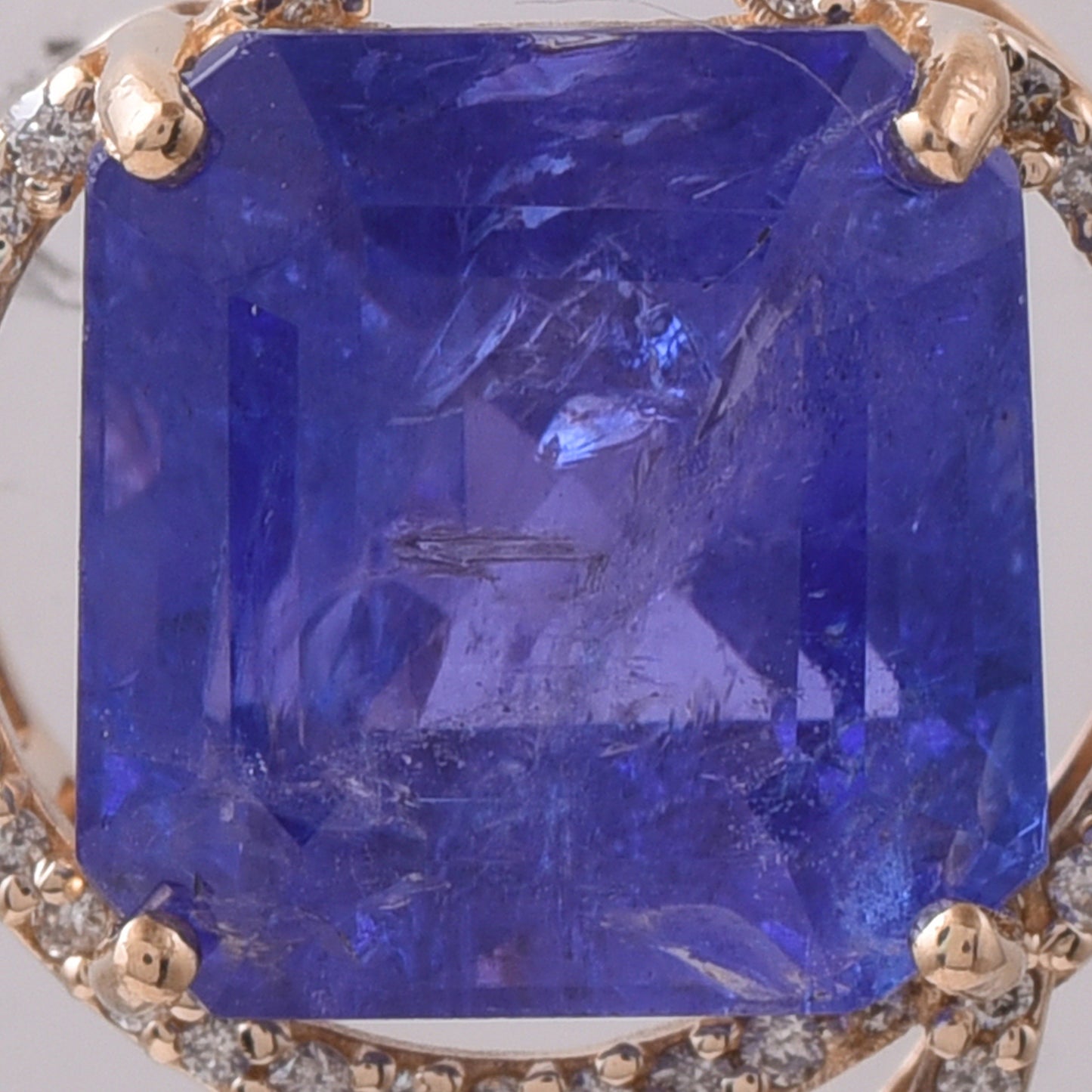 7.08 Ct Octagon Step Cut Natural Tanzanite 14K Gold Pendant