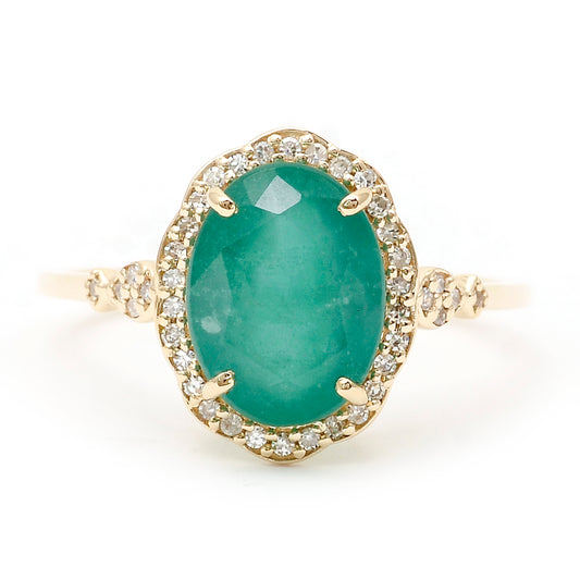 2.85 Ct Oval Natural Emerald 14K Gold Ring