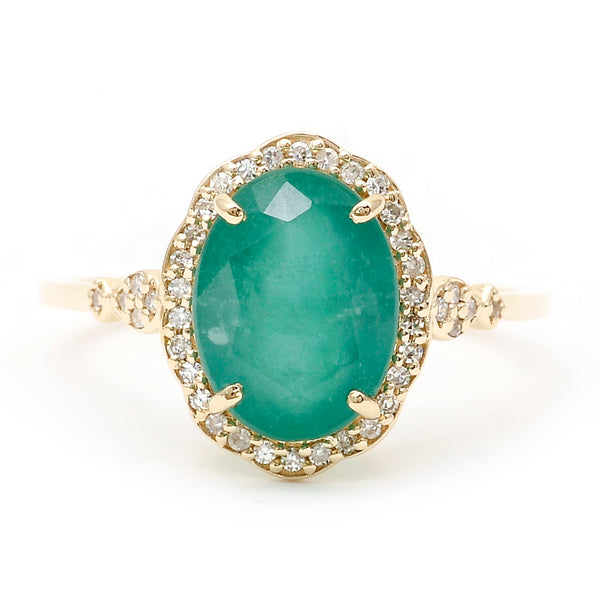 2.85 Ct Oval Natural Emerald 14K Gold Ring