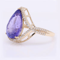 5.26 Ct Pear Mixed Cut Natural Tanzanite 14K Gold Ring