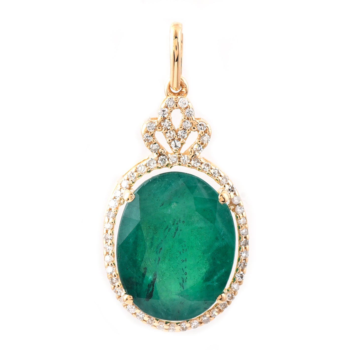 5.97 Ct Oval Mixed Cut Natural Emerald 14K Gold Pendant
