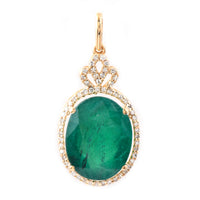5.97 Ct Oval Mixed Cut Natural Emerald 14K Gold Pendant