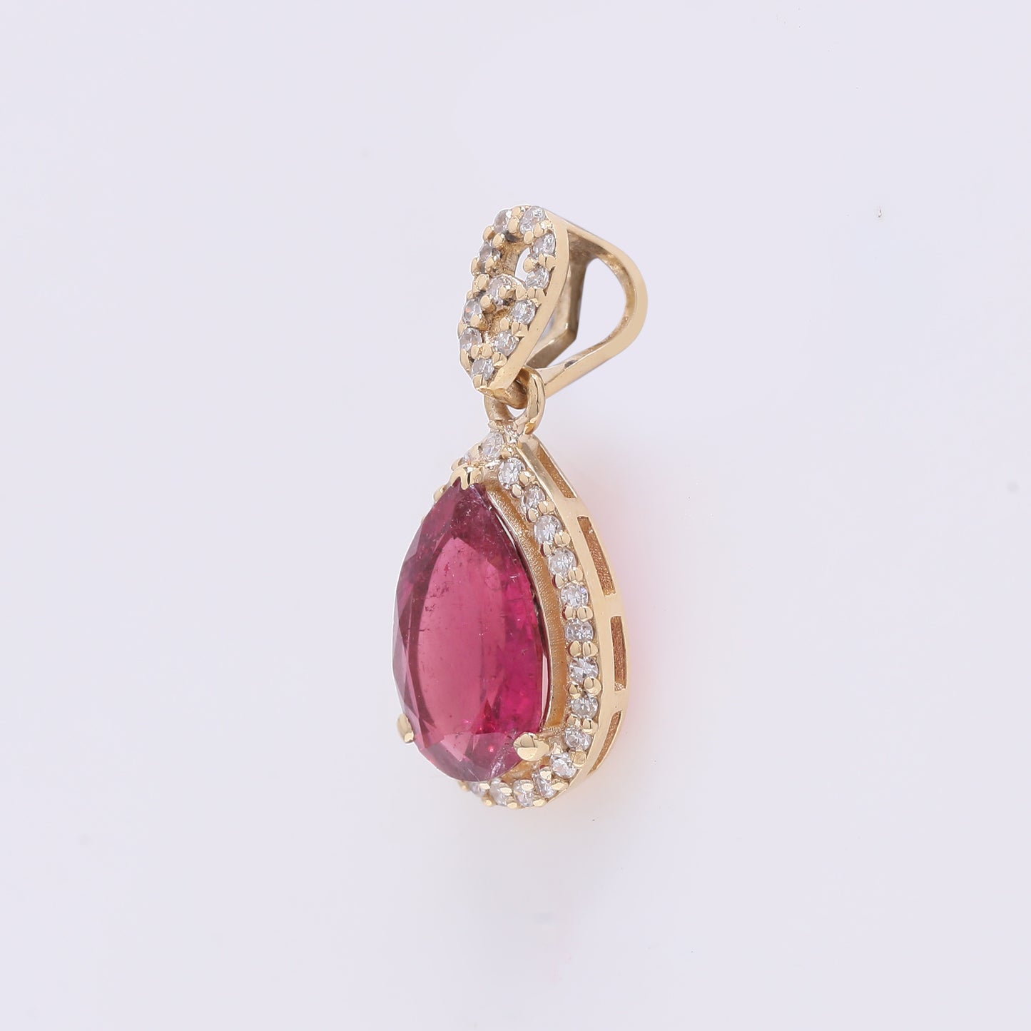 1.15 Ct Pear Mixed Cut Natural Rubellite 14K Gold Pendant