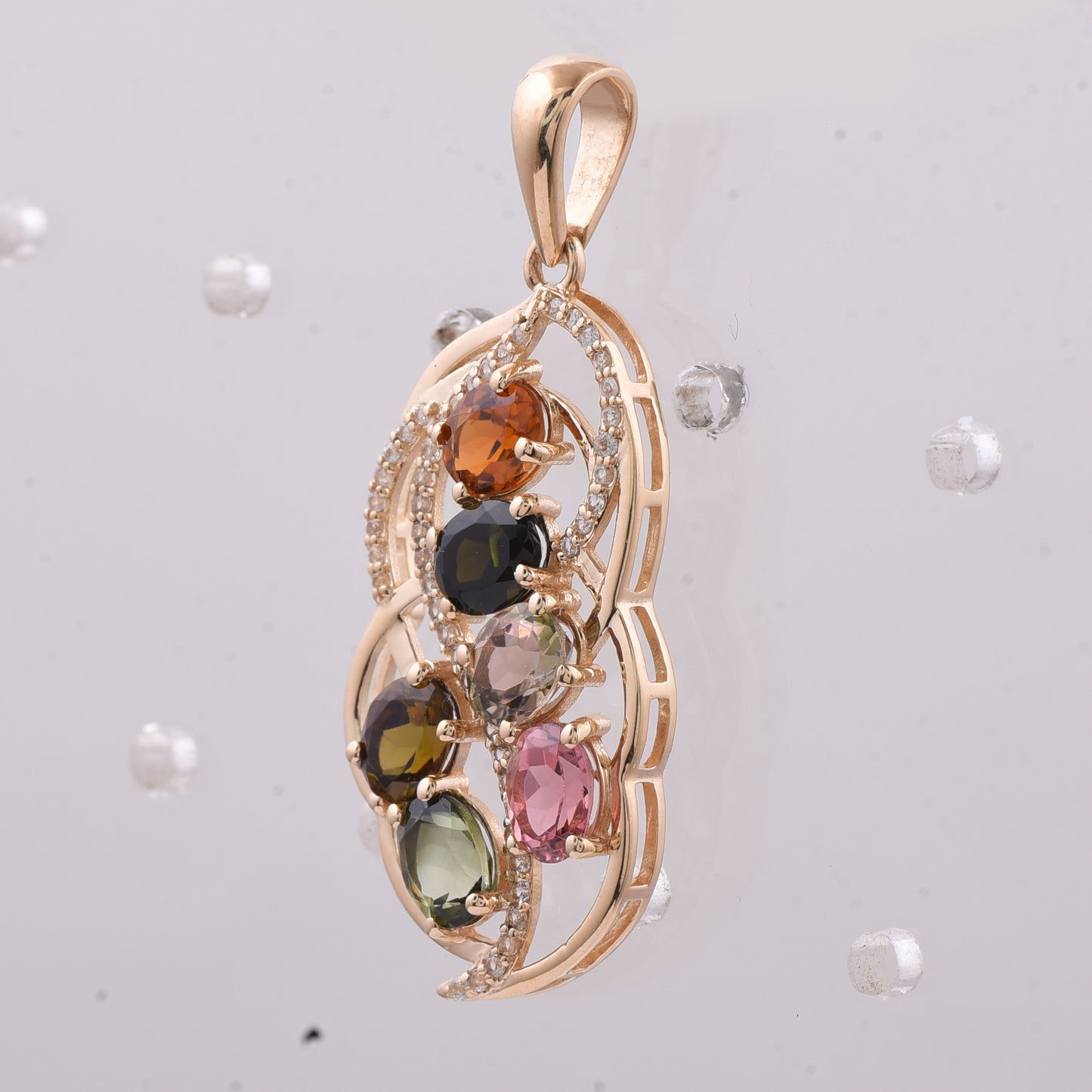 2.38 Ct Oval Natural Multi-Coloured Tourmaline 14K Gold Pendant
