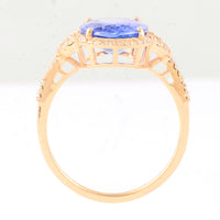 3.27 Ct Oval Mixed Cut Natural Tanzanite 14K Gold Ring