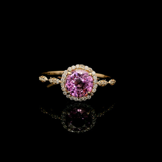 1.23 Ct Round Mixed Cut Lab Grown Pink Sapphire 14K Gold Ring