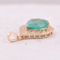 3.48 Ct Pear Mixed Cut Natural Emerald 14K Gold Pendant
