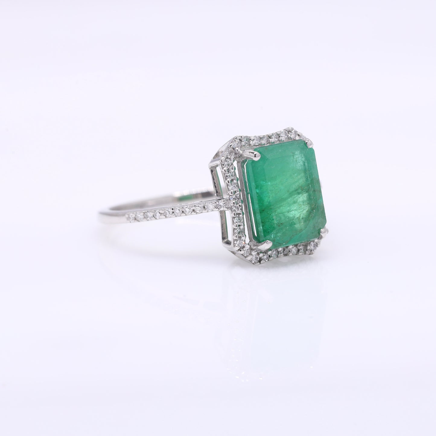 2.64 Ct Octagon Step Cut Natural Emerald 950 Platinum Ring