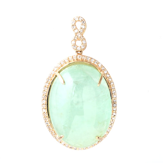 23.49 Ct Oval Cabochon Natural Beryl Emerald 14K Gold Pendant