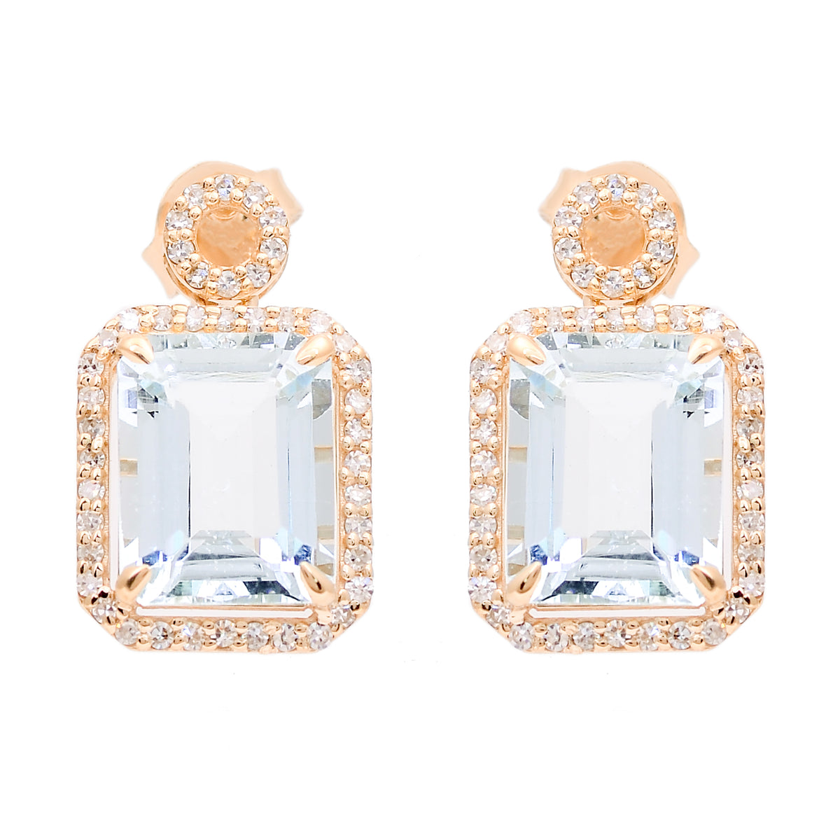 4.21 Ct Octagon Natural Aquamarine 14K Gold Earrings