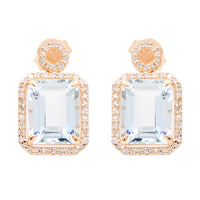 4.21 Ct Octagon Natural Aquamarine 14K Gold Earrings
