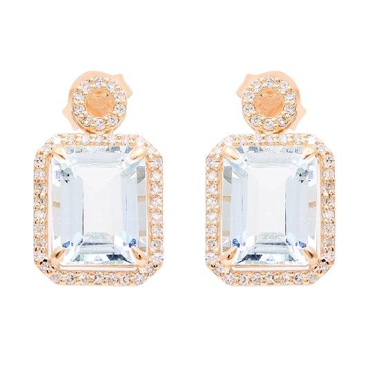 4.21 Ct Octagon Natural Aquamarine 14K Gold Earrings