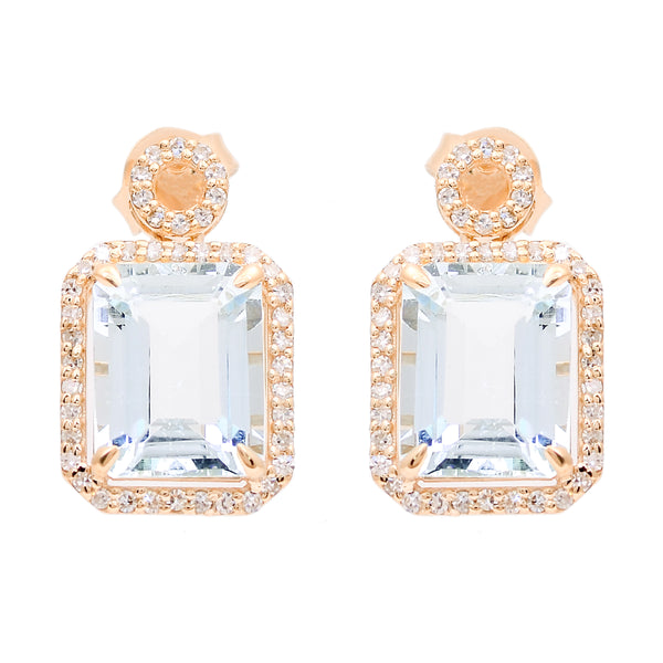 4.21 Ct Octagon Natural Aquamarine 14K Gold Earrings