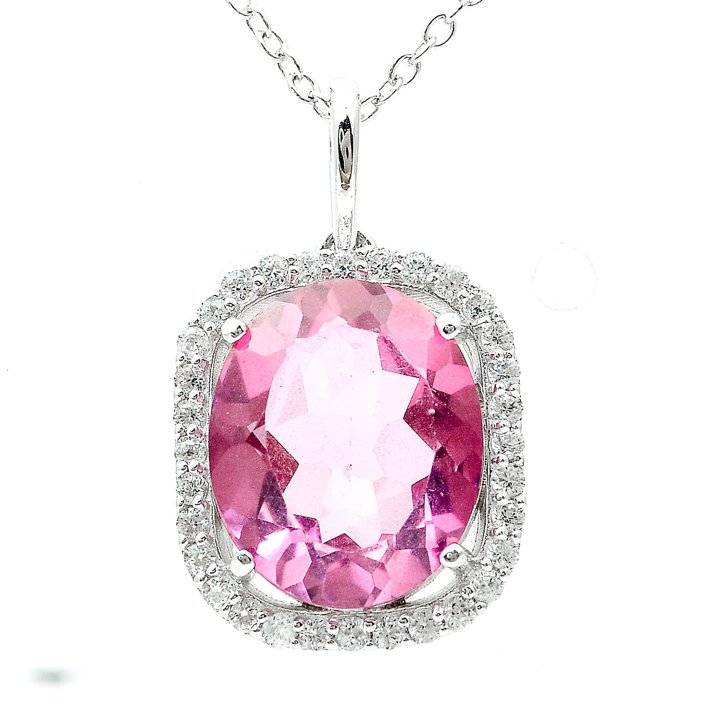 5.06 Ct Oval Pink Topaz, White Zircon 925 Sterling Silver Pendant