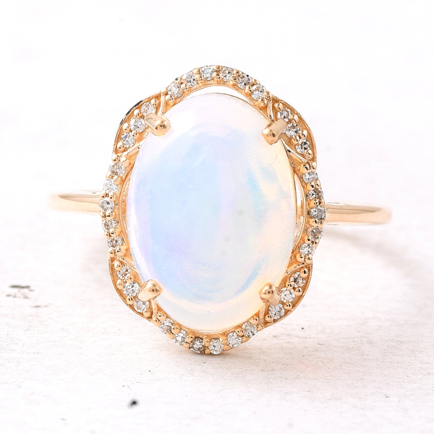 3.51 Ct Oval Cabochon Cut Natural Opal 14K Gold Ring