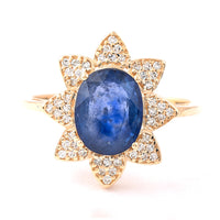 2.45 Ct Oval Mixed Cut Natural Sapphire 14K Gold Ring