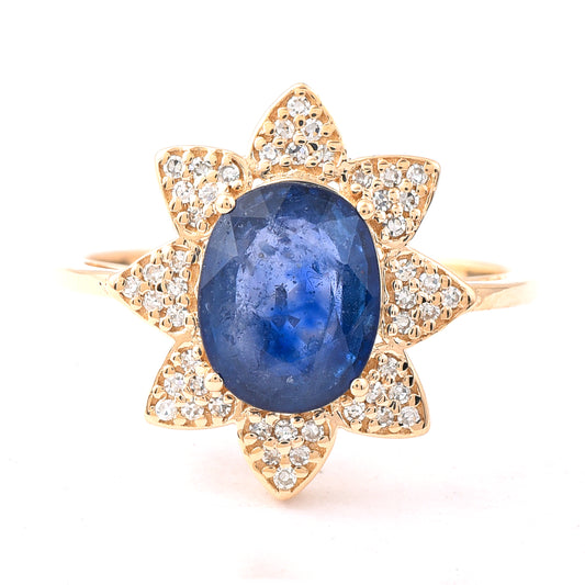 2.45 Ct Oval Mixed Cut Natural Sapphire 14K Gold Ring