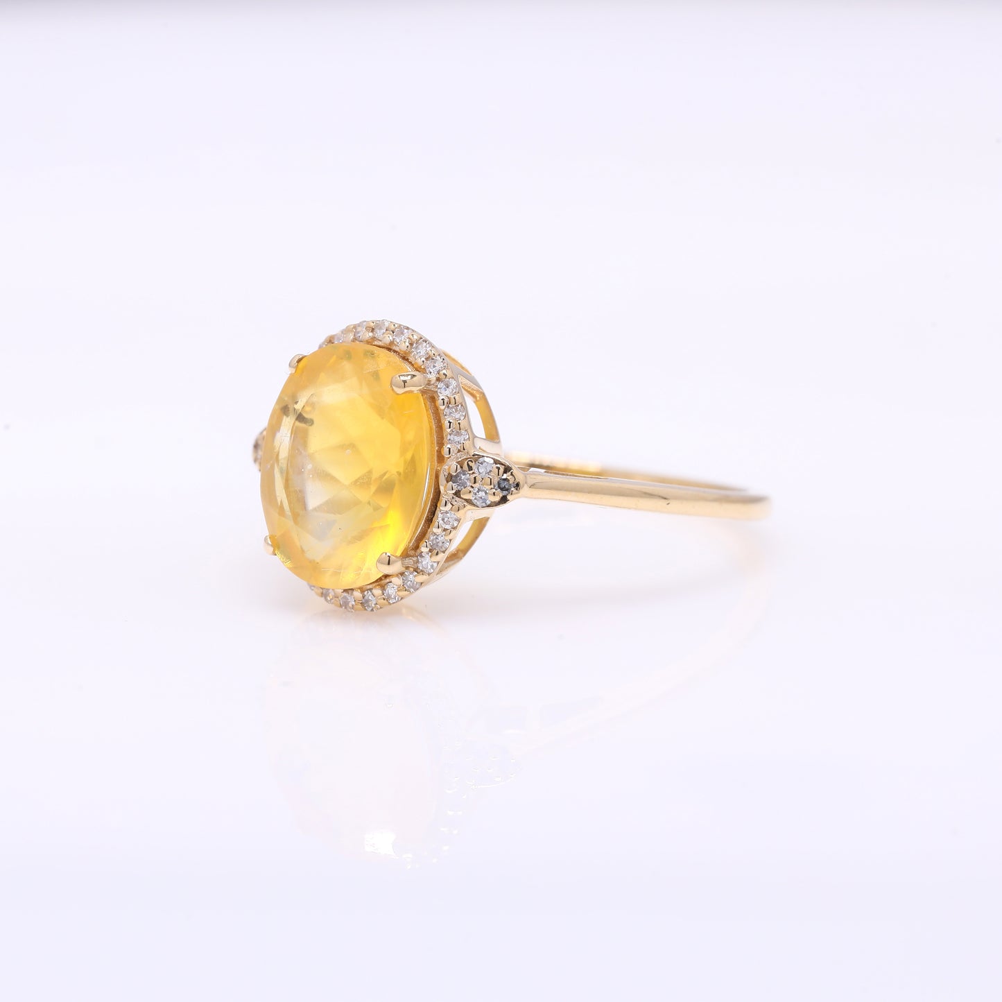 1.91 Ct Oval Mixed Cut Natural Fire Opal 14K Gold Ring