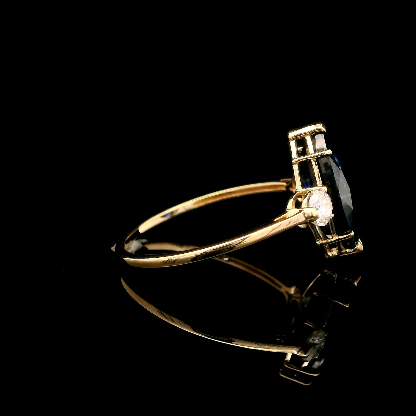 2.84 Ct Marquise Mixed Cut Lab Grown Sapphire 14K Gold Ring