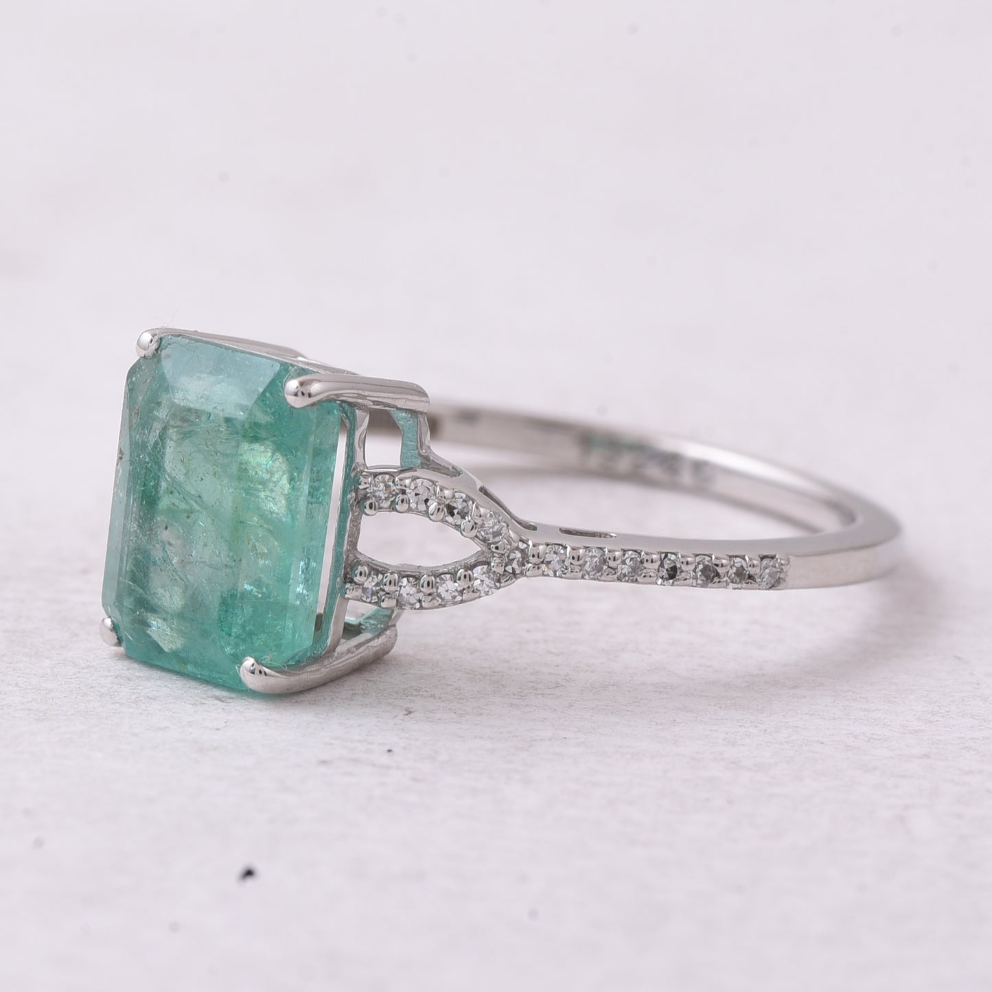 2.54 Ct Octagon Step Cut Natural Emerald 950 Platinum Ring