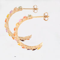3.12 Ct Marquise Multi Sapphire 14K Gold Earrings