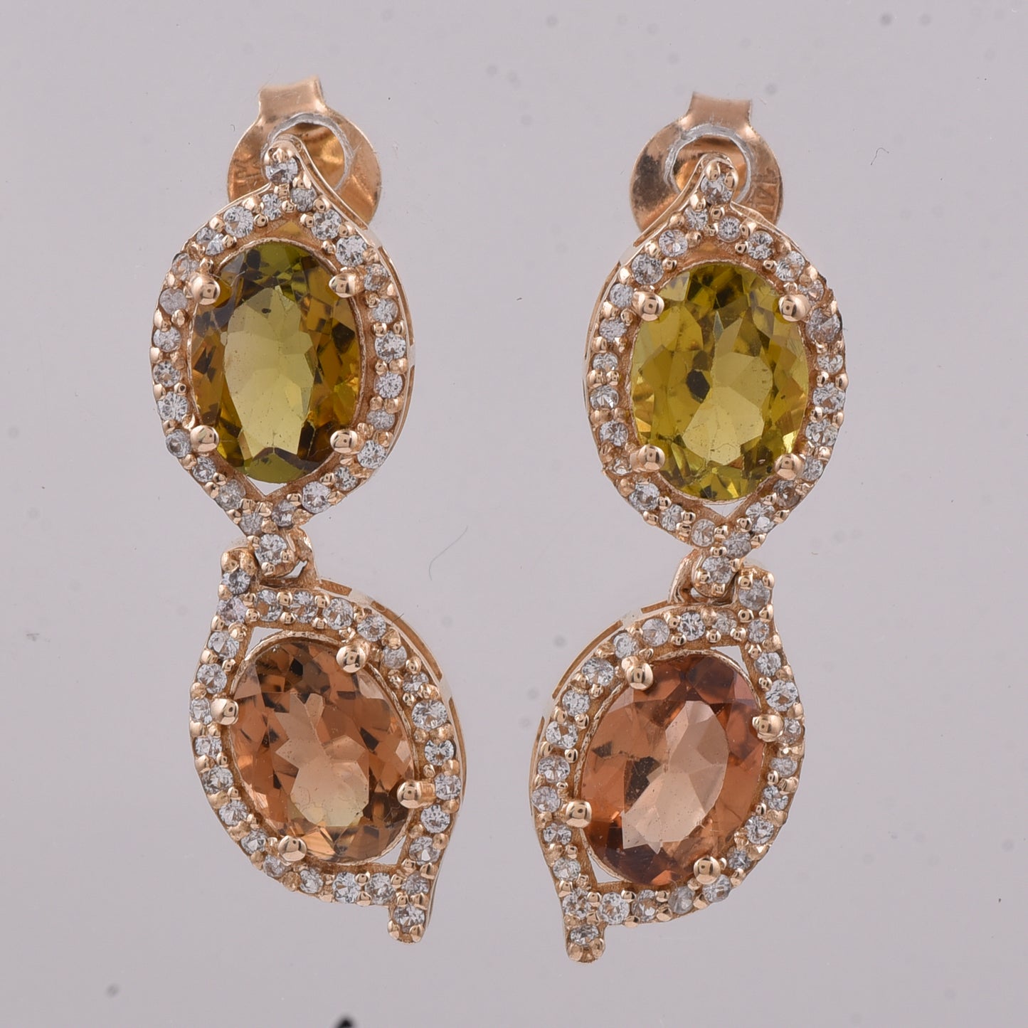 3.76 Ct Oval Natural Multi-Coloured Tourmaline 14K Gold Earrings