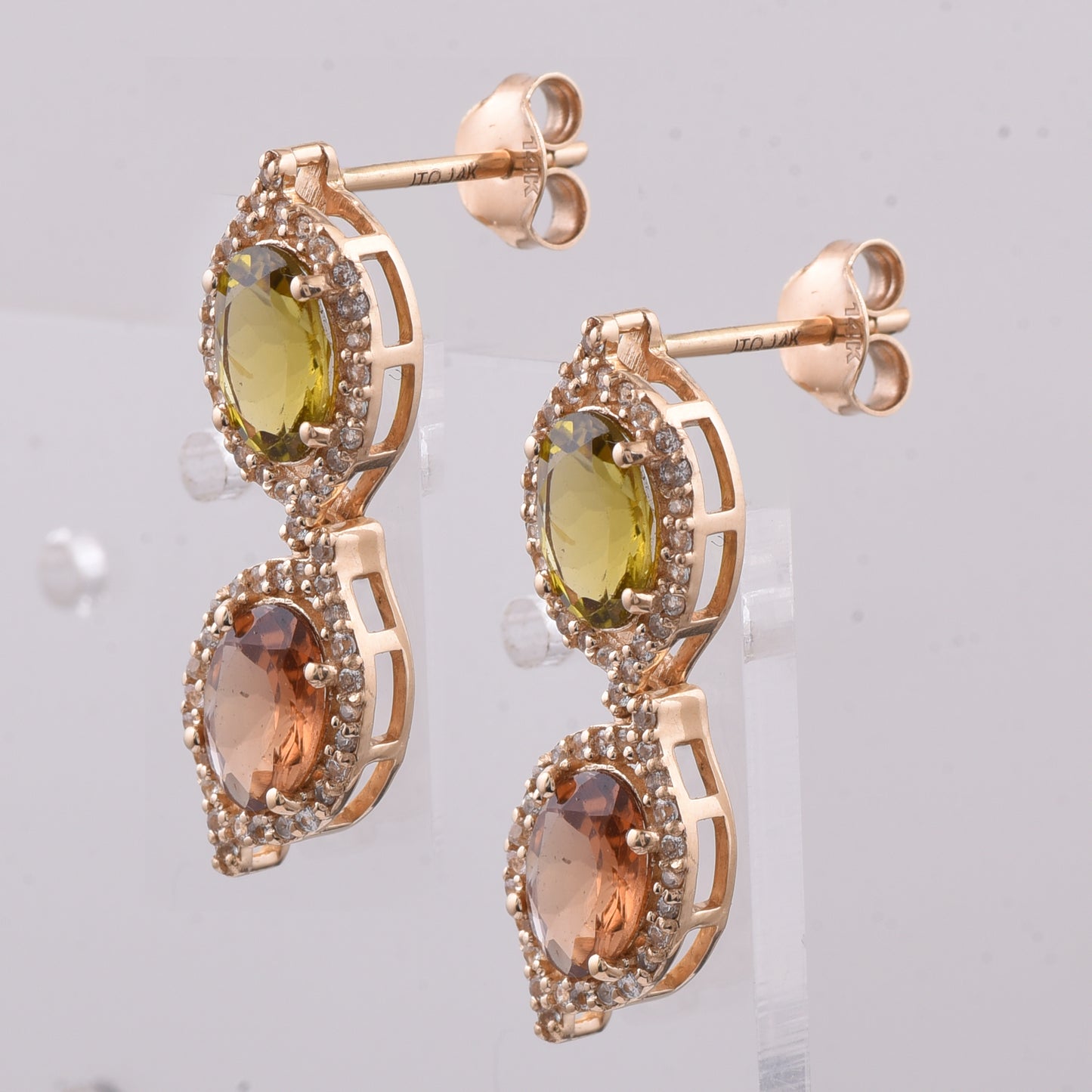 3.76 Ct Oval Natural Multi-Coloured Tourmaline 14K Gold Earrings