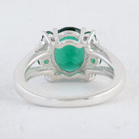 2.52 Ct Oval Created Glass Emerald 925 Sterling Silver Ring