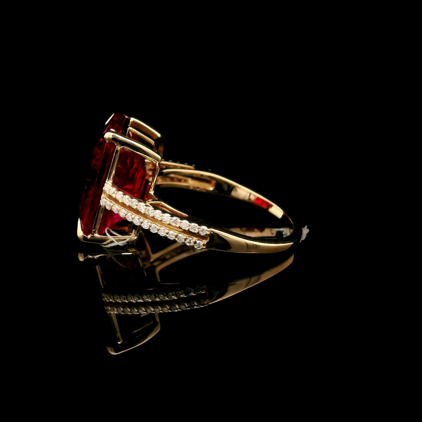 9.67 Ct Emerald Cut Lab Grown Ruby 14K Gold Ring