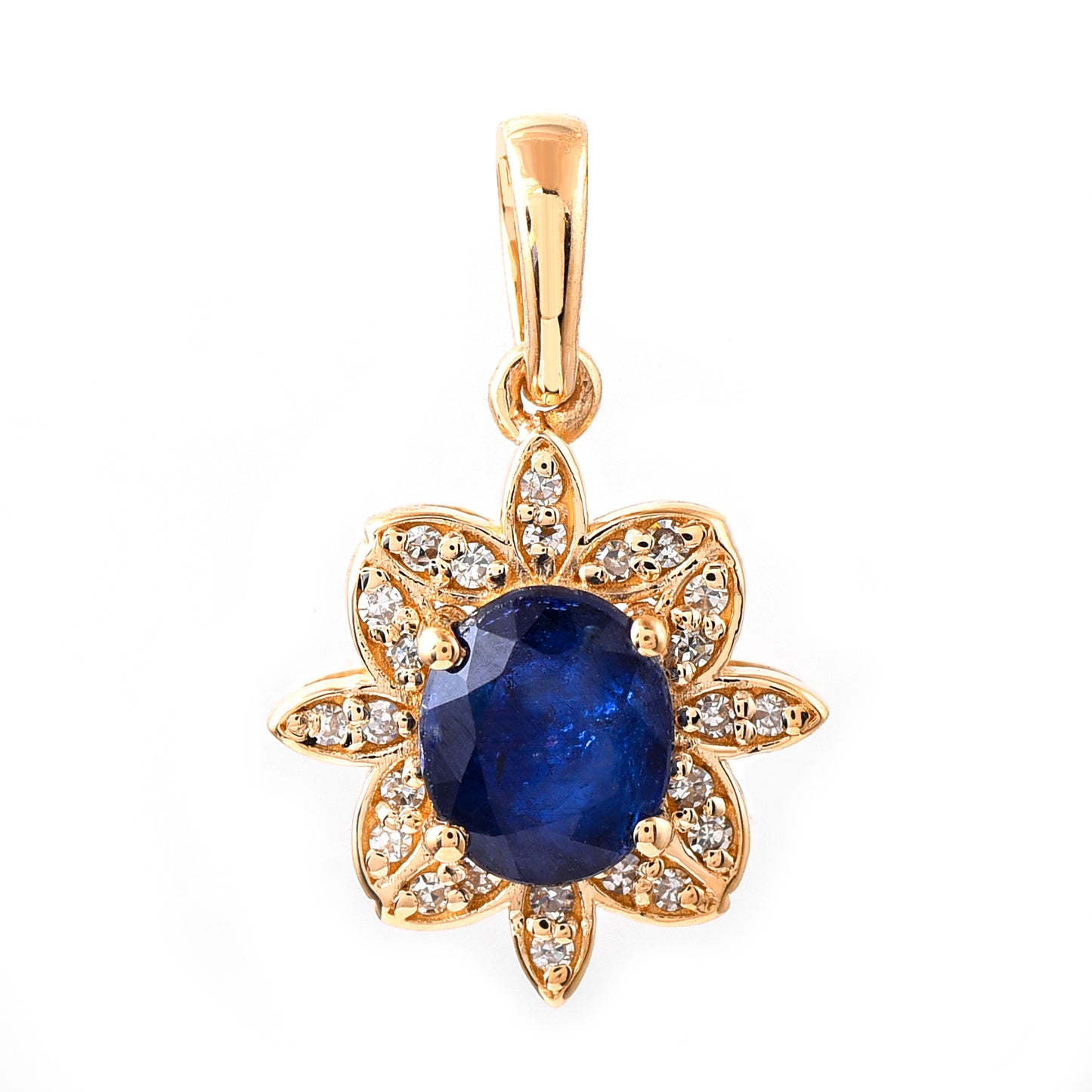 1.08 Ct Oval Mixed Cut Natural Sapphire 14K Gold Pendant