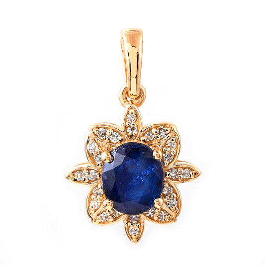 1.08 Ct Oval Mixed Cut Natural Sapphire 14K Gold Pendant