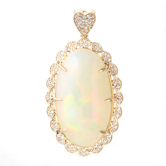 17.33 Ct Oval Cabochon Natural Opal 14K Gold Pendant