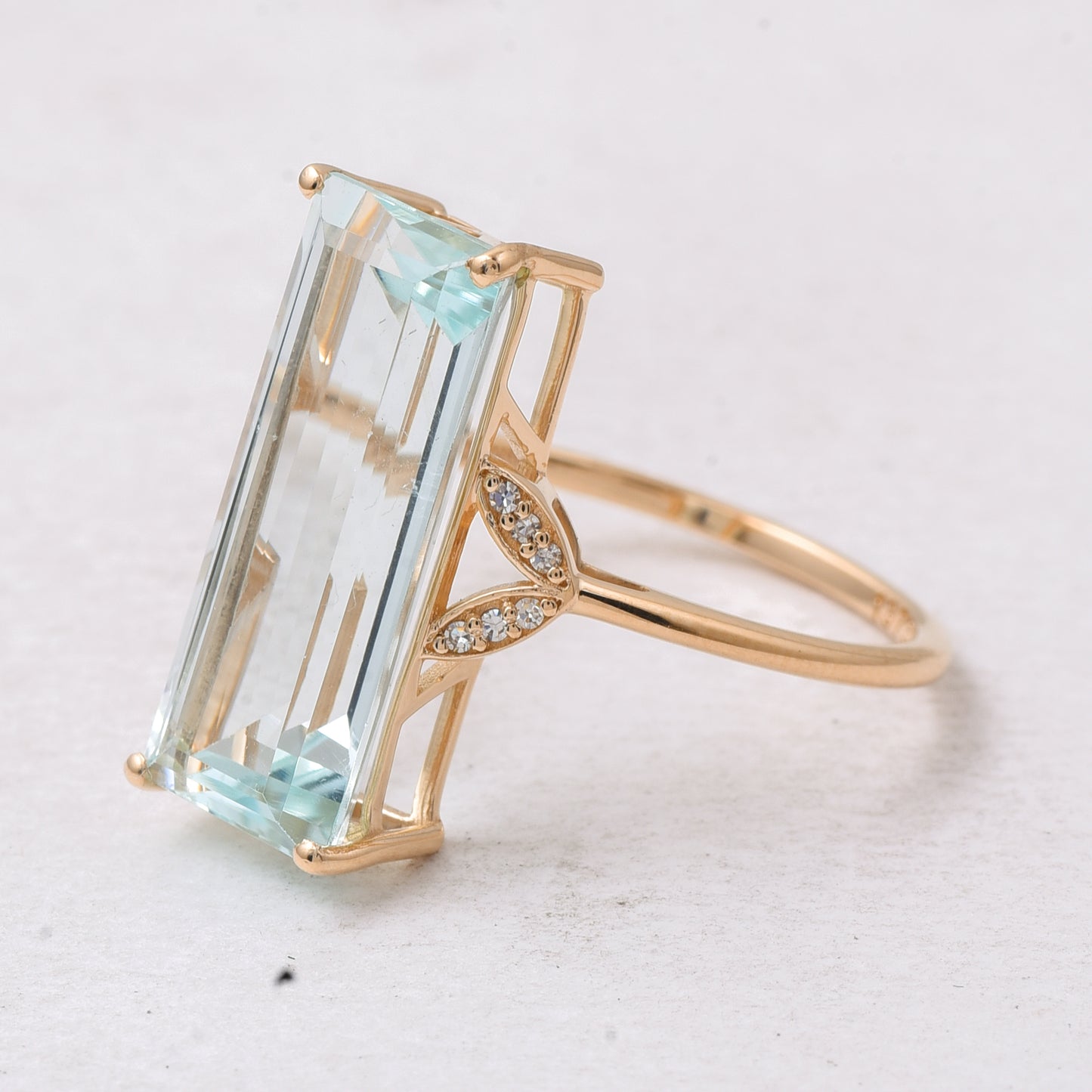 5.90 Ct Rectangle Step Cut Natural Aquamarine 14K Gold Ring