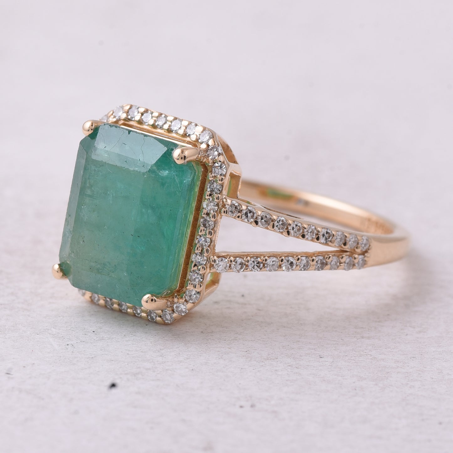 3.45 Ct Octagon Step Cut Natural Emerald 14K Gold Ring