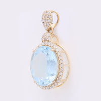 2.51 Ct Oval Mixed Cut Natural Aquamarine 14K Gold Pendant