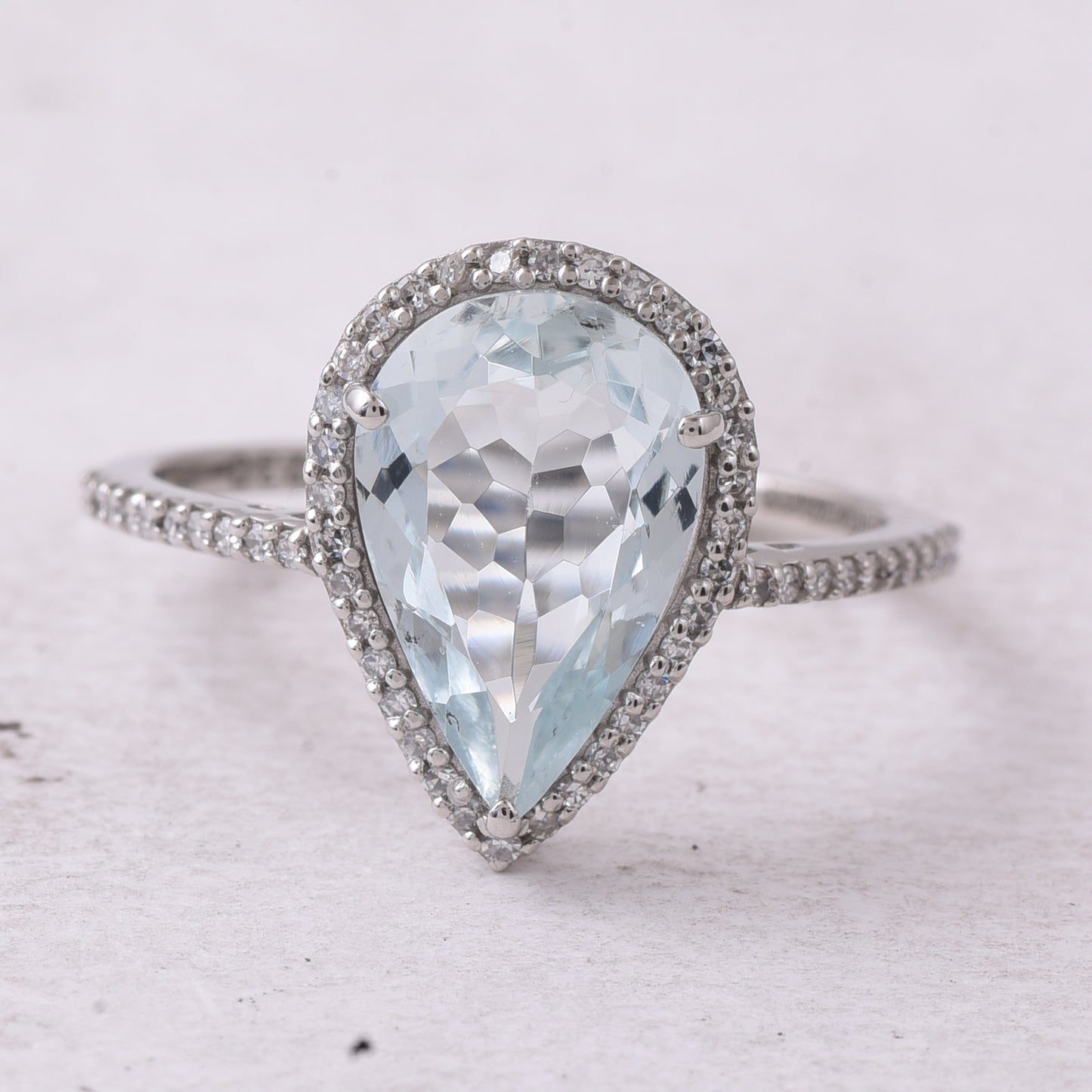 2.32 Ct Pear Mixed Cut Natural Aquamarine 950 Platinum Ring