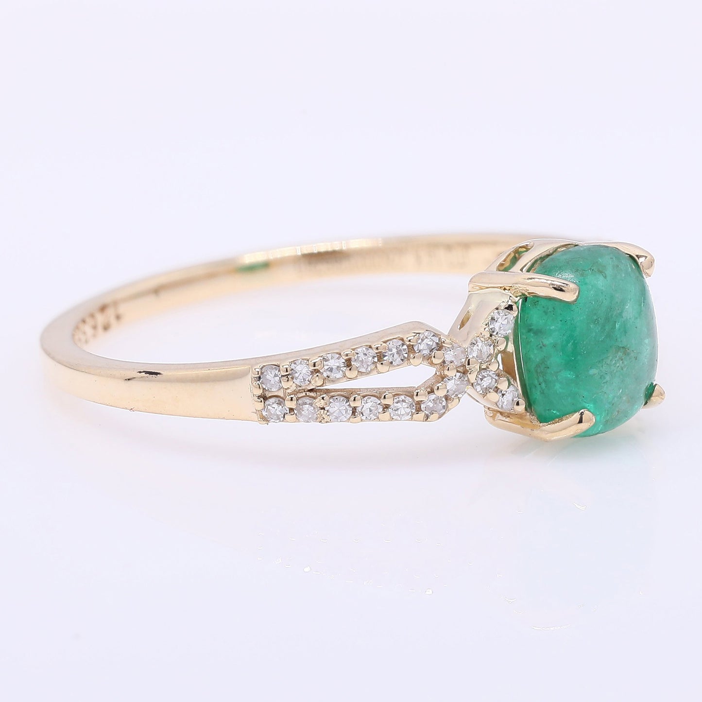 1.24 Ct Cushion Cabochon Natural Emerald 14K Gold Ring