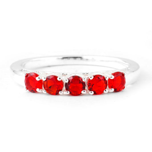 0.66 Ct Round Created Ruby 925 Sterling Silver Ring