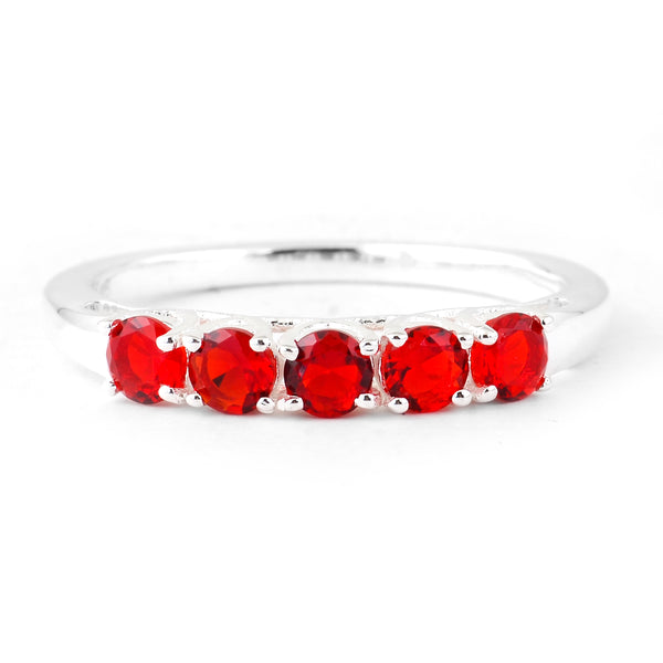 0.66 Ct Round Created Ruby 925 Sterling Silver Ring