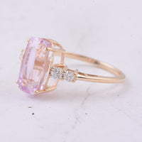 3.85 Ct Cushion Natural Kunzite 14K Gold Ring