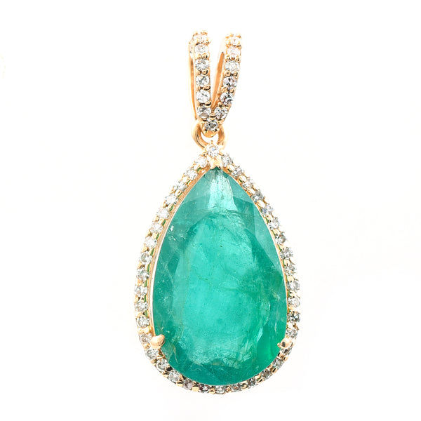3.53 Ct Pear Mixed Cut Natural Emerald 14K Gold Pendant