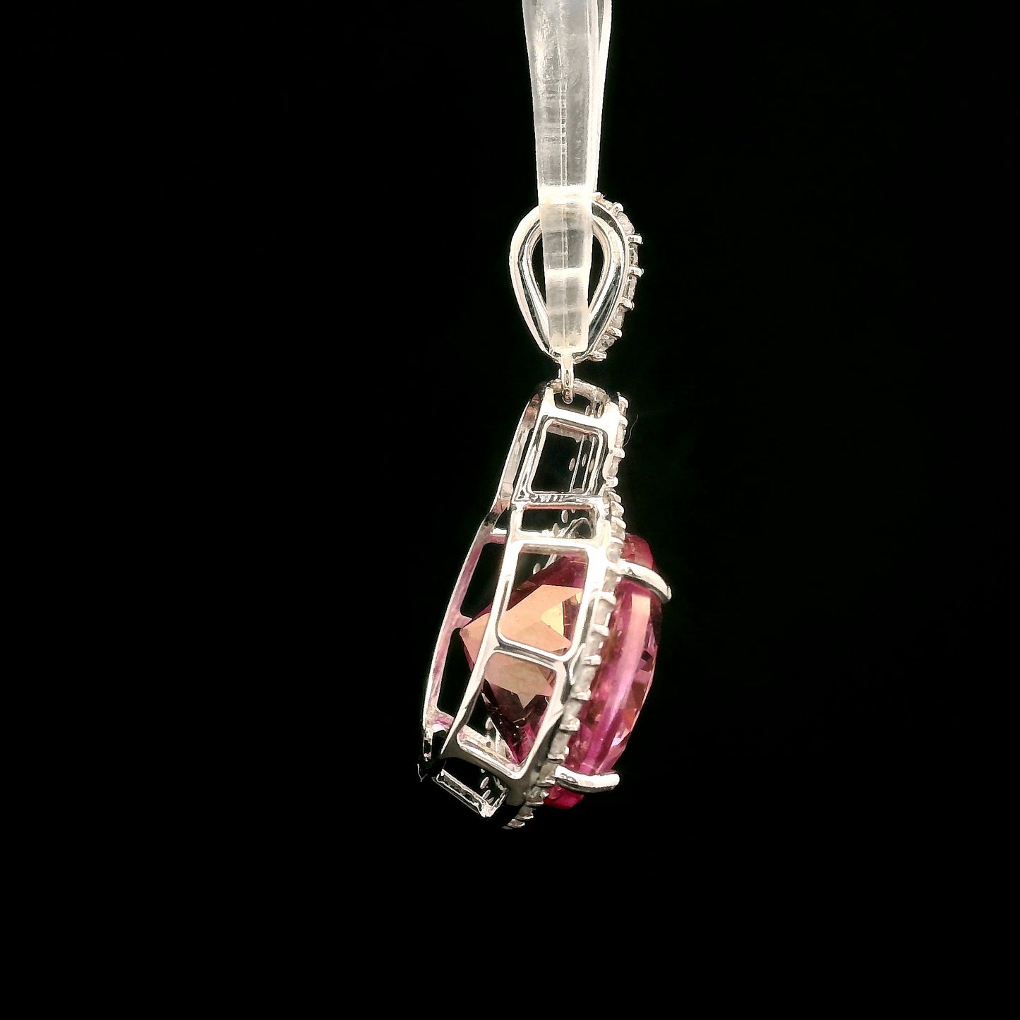 8.63 Ct Round Pink Topaz, White Zircon 925 Sterling Silver Pendant